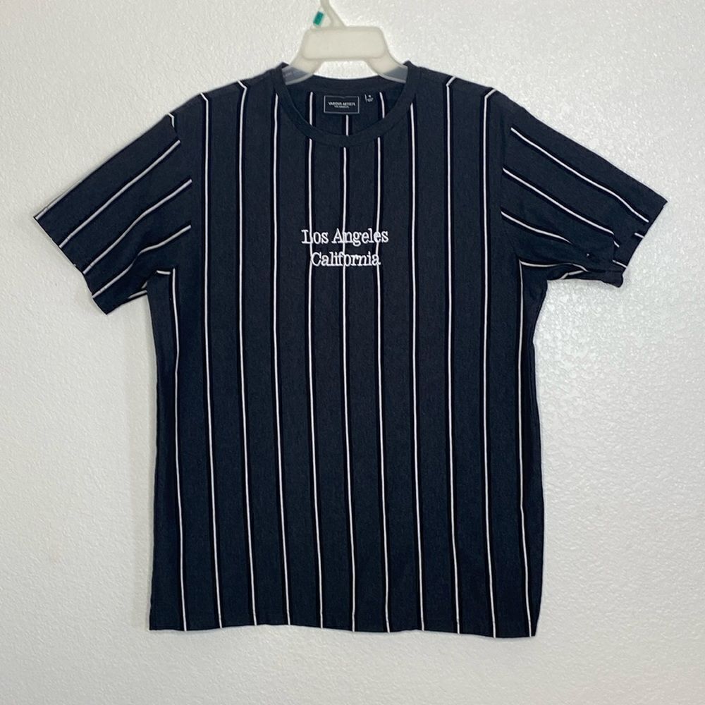 VARIOUS ARTISTS Los Angeles Men’s Black White Striped T Shirt Size M